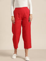 Red Side Button Placket Pants