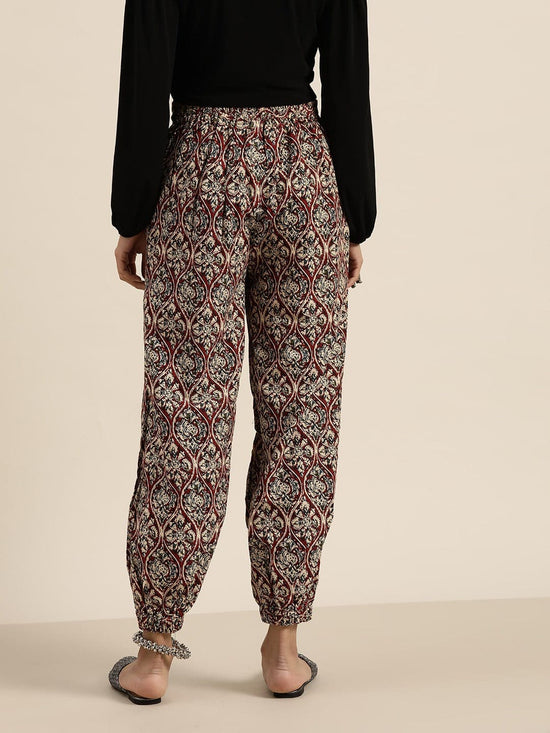 Chocolate Brown Floral Cuffed Pants