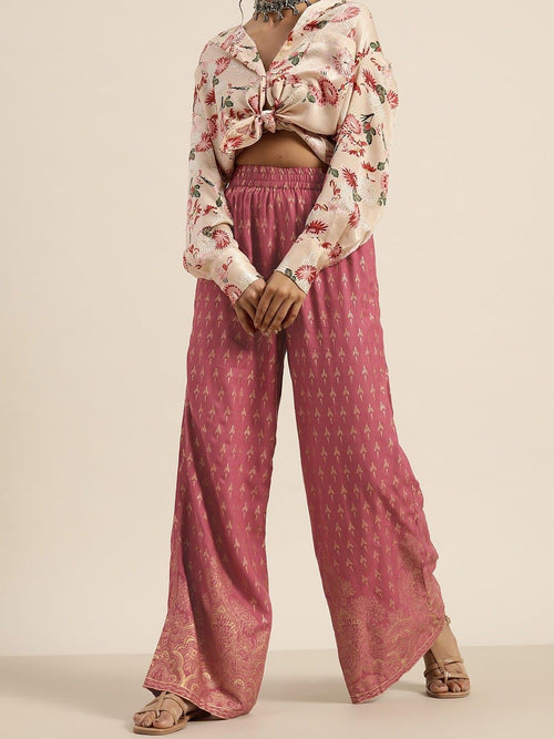 Pink Foil Print Palazzo Pants