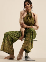 Green Foil Print Palazzo Pants