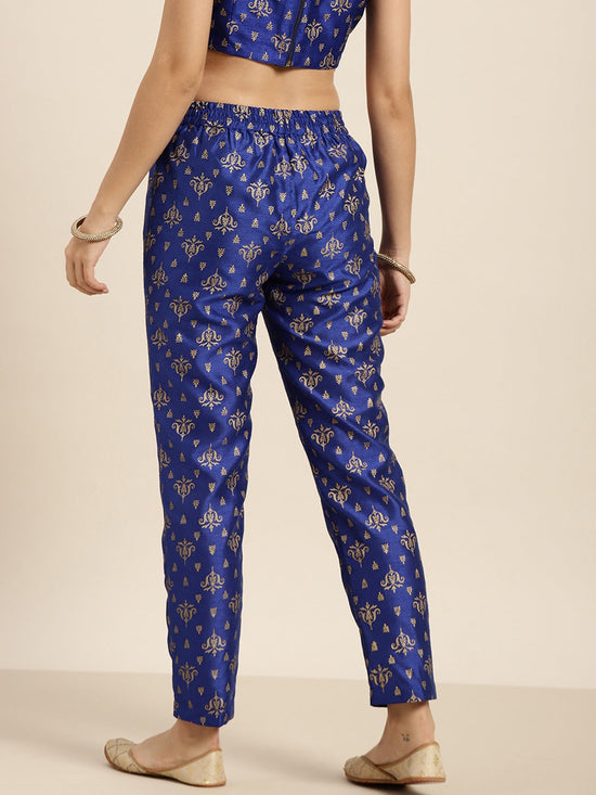 Blue Foil Print Pencil Pants