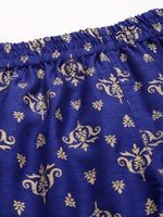 Blue Foil Print Pencil Pants