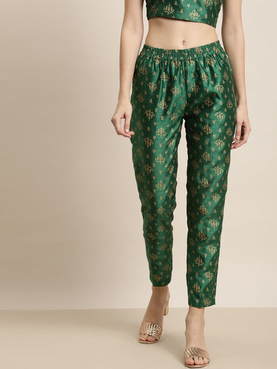 Green Foil Print Pencil Pants