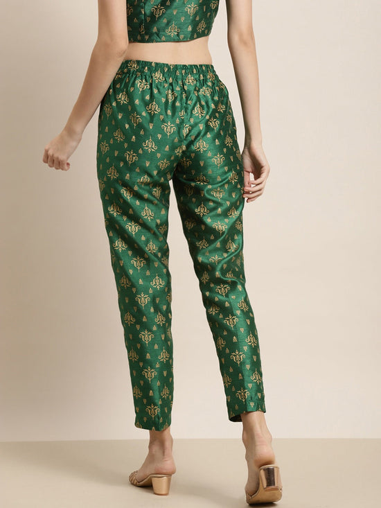 Green Foil Print Pencil Pants