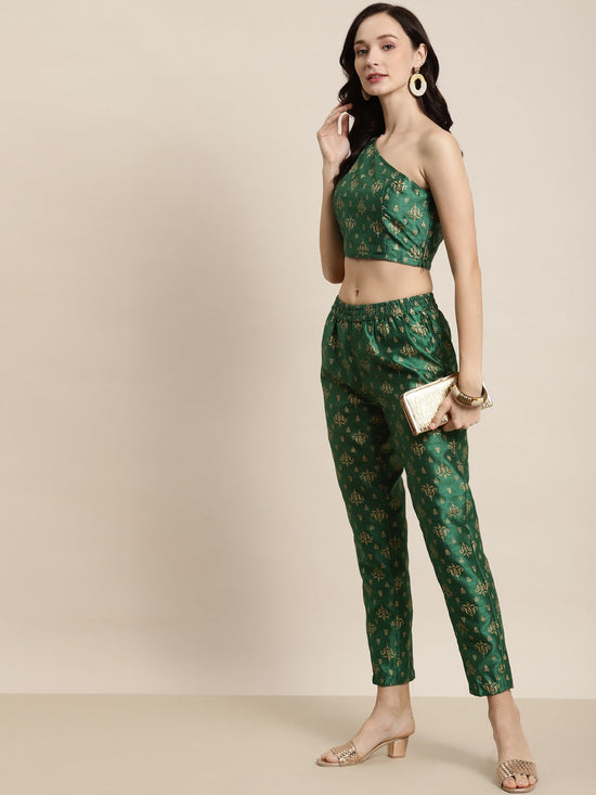 Green Foil Print Pencil Pants