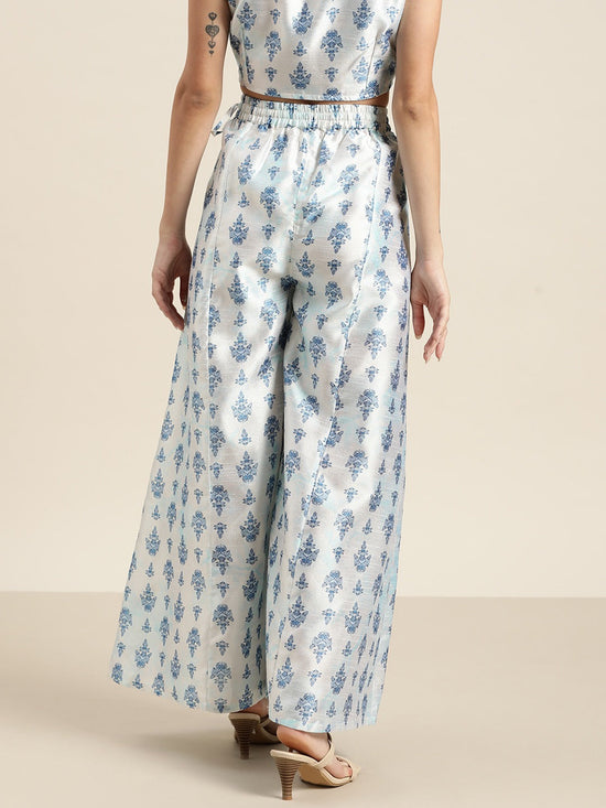 White & Blue Floral Kali Palazzo Pants