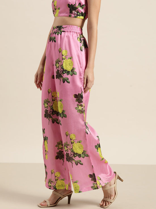 Pink Floral Polysilk Palazzo Pants