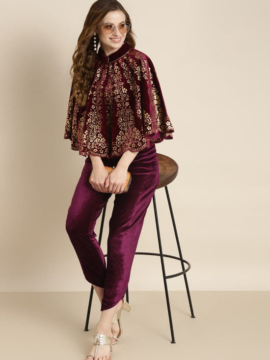 Purple Velvet Embroidered Tulip Pants