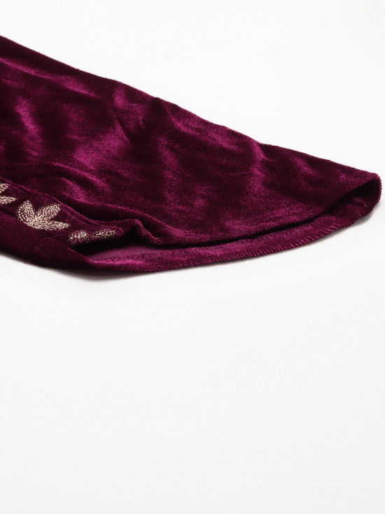 Purple Velvet Embroidered Tulip Pants