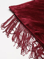 Maroon Velvet Fringe Lace Tulip Pants