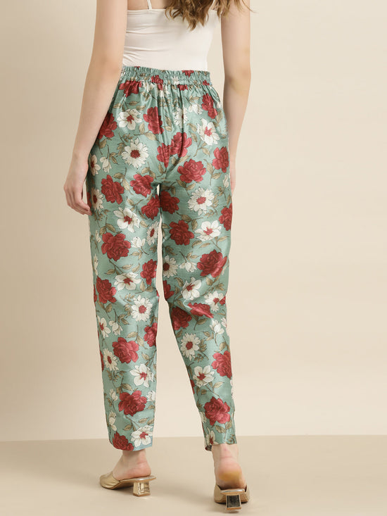 Sea Green Floral Pencil Pants