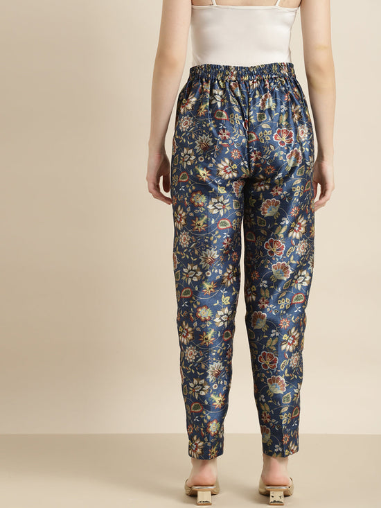 Navy Floral Pencil Pants