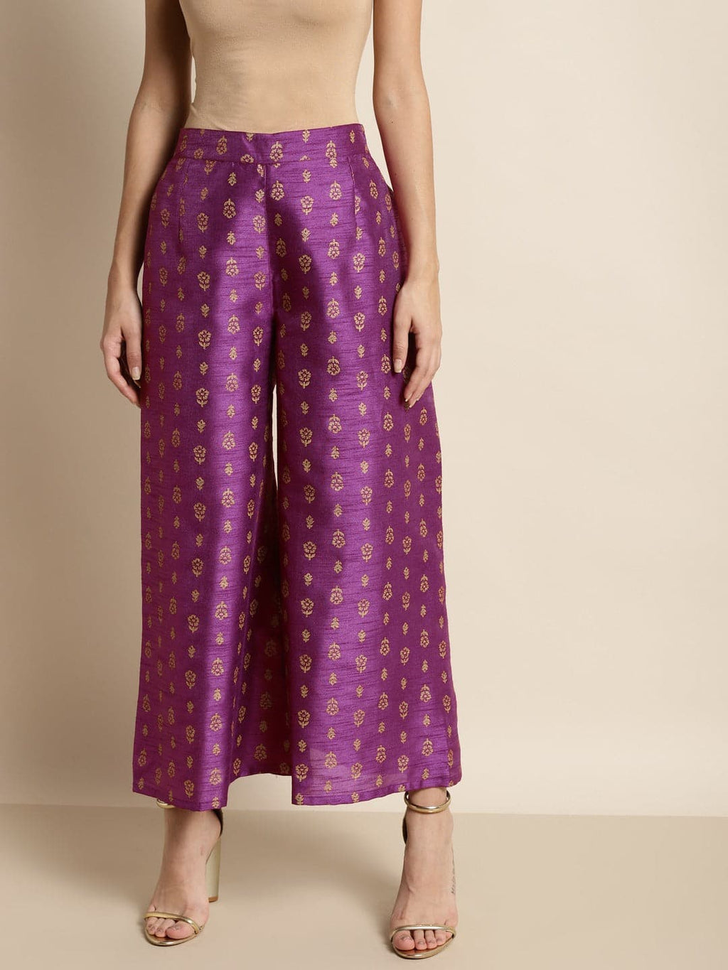 Pink Floral Polysilk Palazzo Pants