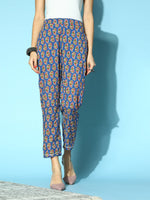 Women Navy Booti Floral Pencil Pants