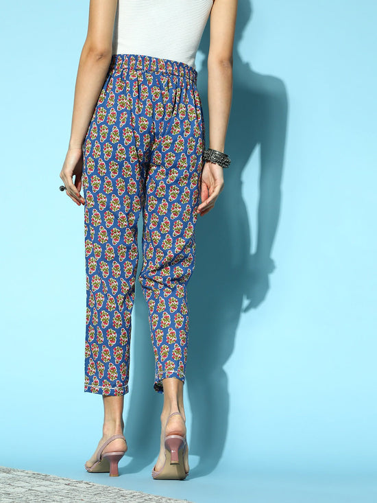 Women Navy Booti Floral Pencil Pants