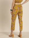 Women Mustard Big Floral Pencil Pants