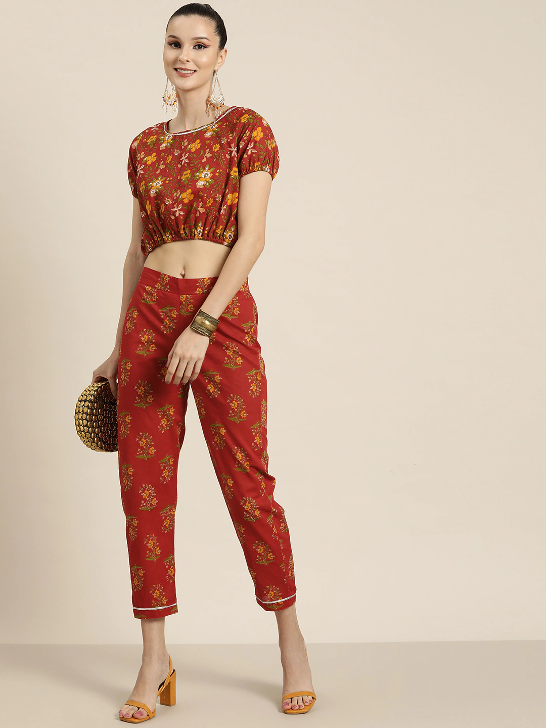 Women Rust Velvet Pencil Pants