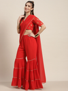 Women Red Tiered Palazzo With Attached Pallu