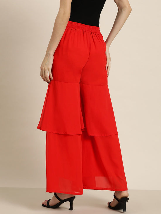 Women Red Layered Sharara Pants