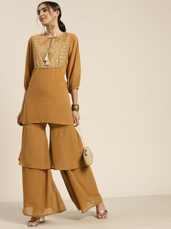 Women Mustard Layered Sharara Pants