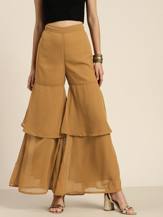 Women Mustard Layered Sharara Pants