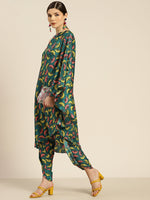 Women Teal Floral Dhoti Pants