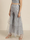 Women Steel Grey Tulle Frilly Sharara Pants