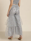 Women Steel Grey Tulle Frilly Sharara Pants