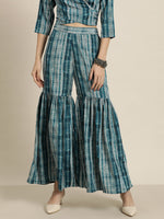 Women Teal Shibori Flared Sharara Pants