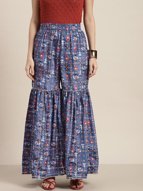 Women Blue Patola Sharara Pants