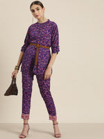 Women Purple Floral Pencil Pants