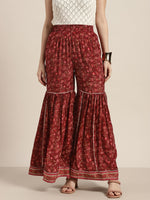 Women Maroon Floral Sharara Pants