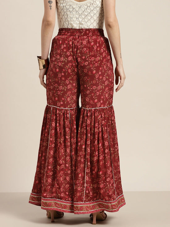 Women Maroon Floral Sharara Pants