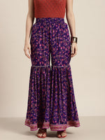 Women Purple Floral Sharara Pants