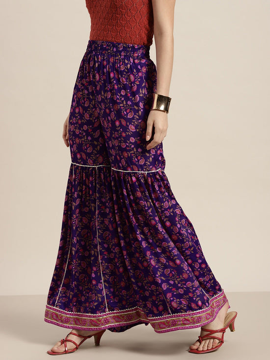 Women Purple Floral Sharara Pants