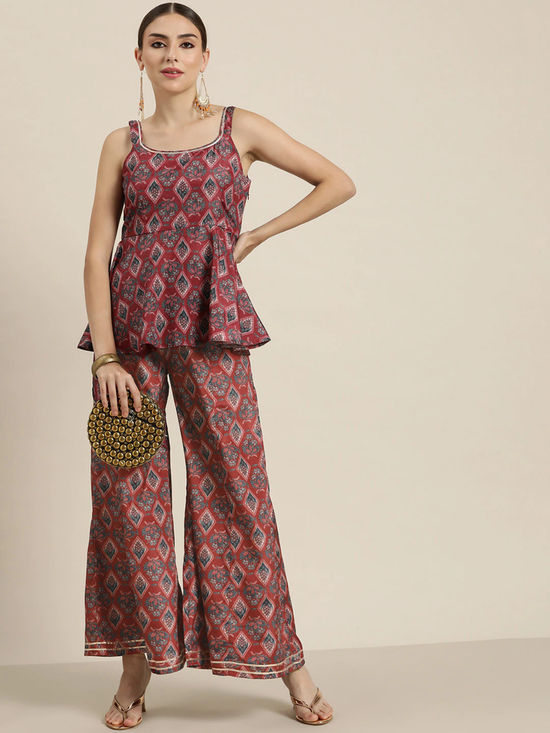 Women Maroon Floral Palazzo Pants