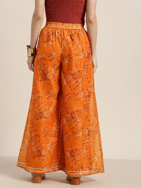 Women Mustard Floral A Line Pants