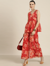 Women Red Floral A Line Pants