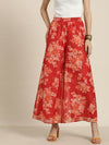 Women Red Floral A Line Pants