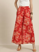 Women Red Floral A Line Pants