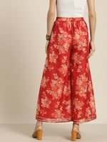 Women Red Floral A Line Pants