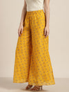 Women Yellow Lotus Flared Palazzo Pants