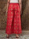 Women Red Brocade Floral Ankle Palazzo Pants