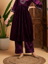 Women Purple Velvet Straight Pants
