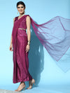 Women Burgundy Peplum RTW Draped Saree With Belt