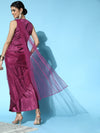 Women Burgundy Peplum RTW Draped Saree With Belt