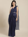 Women Navy Peplum RTW Draped Saree With Belt