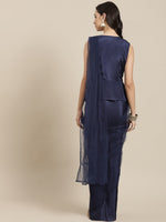 Women Navy Peplum RTW Draped Saree With Belt