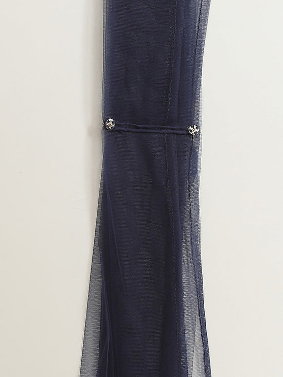 Women Navy Peplum RTW Draped Saree With Belt