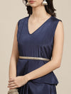 Women Navy Peplum RTW Draped Saree With Belt